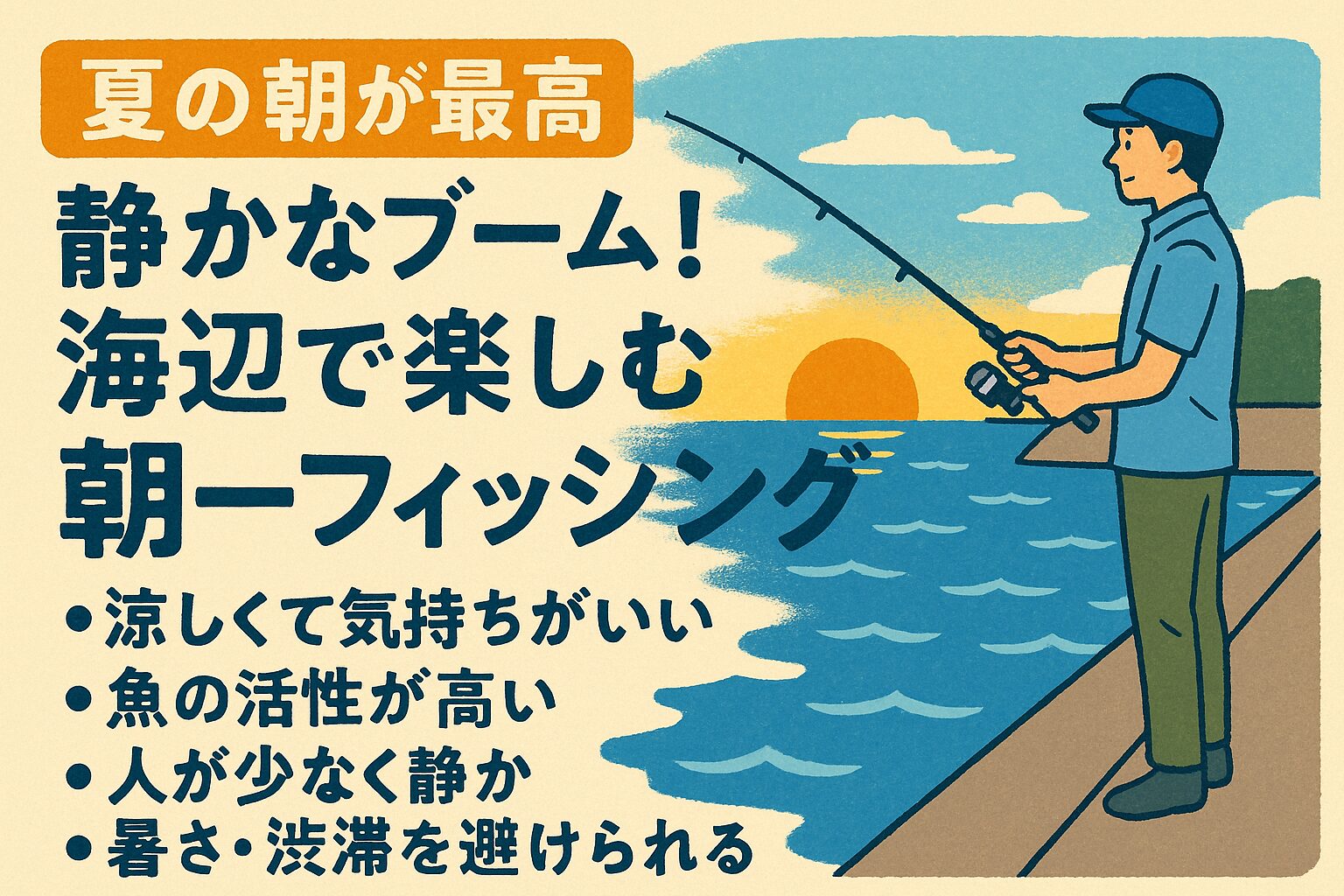 朝の海には、人の少ない自然そのままの美しさがあります。 日が昇りきる前の、やわらかい光と静けさの中で釣り糸を垂らす―― そんな贅沢な時間を、あなたも一度味わってみませんか？釣太郎