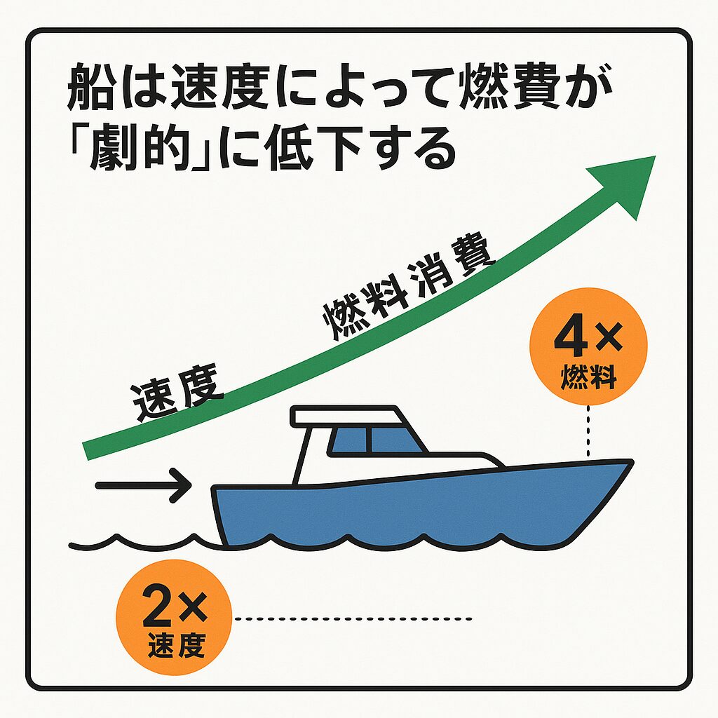 船の燃費は“速度で激変”する!同じ距離でも燃料消費が変わる科学的な理由説明。釣太郎