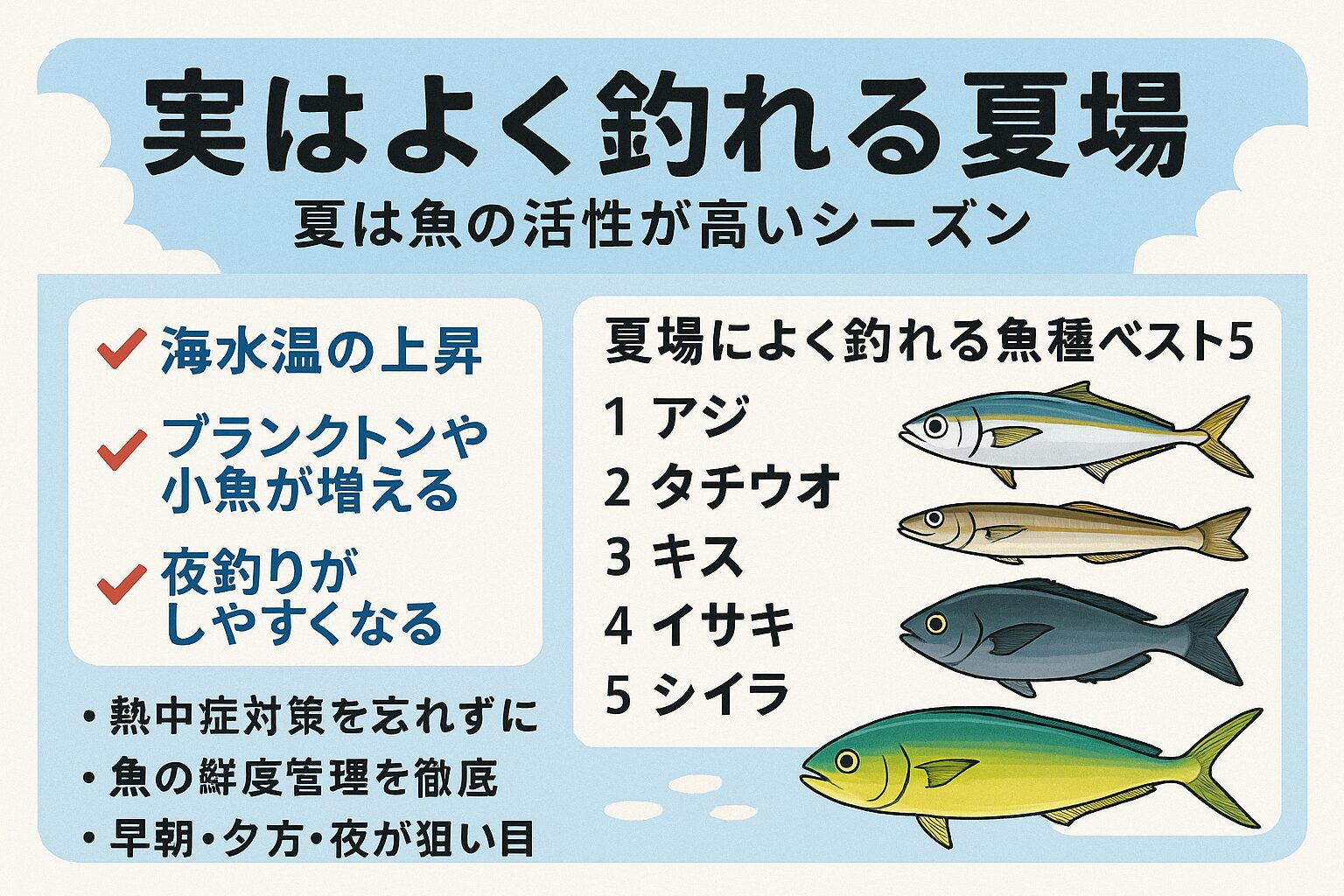 夏は釣れないはウソ!魚の動きを読めば好釣果も可能。釣太郎