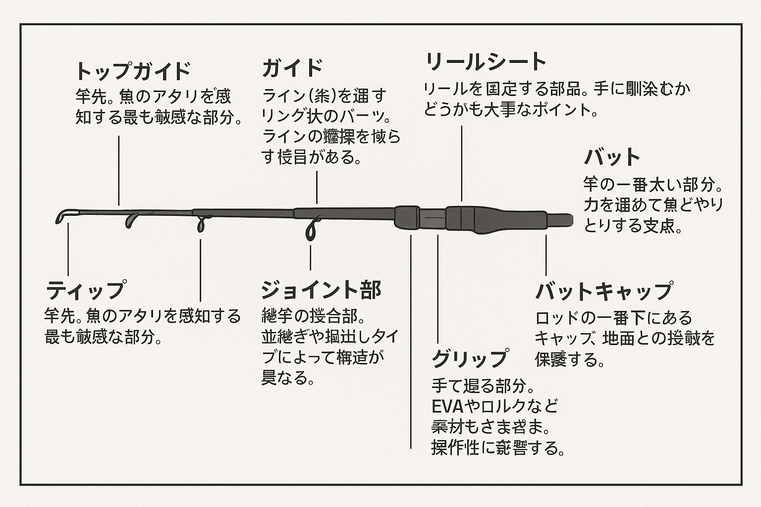 【初心者向け】釣り竿の部位と名称を徹底解説！それぞれの役割と選び方も紹介！釣太郎