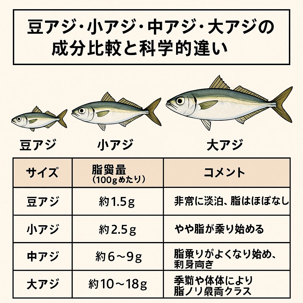 「豆アジ・小アジ・中アジ・大アジ」は、見た目の違いだけでなく、栄養も味も別モノ。釣太郎