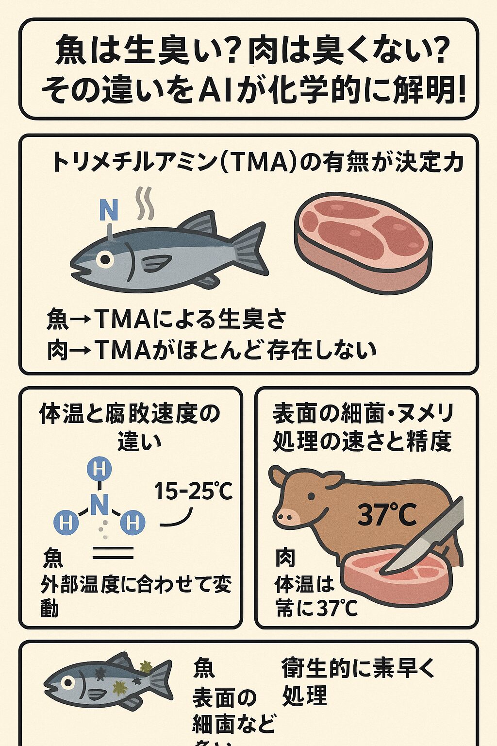 魚は生臭い？肉は臭くない？その違いをAIが化学的に解明！釣太郎