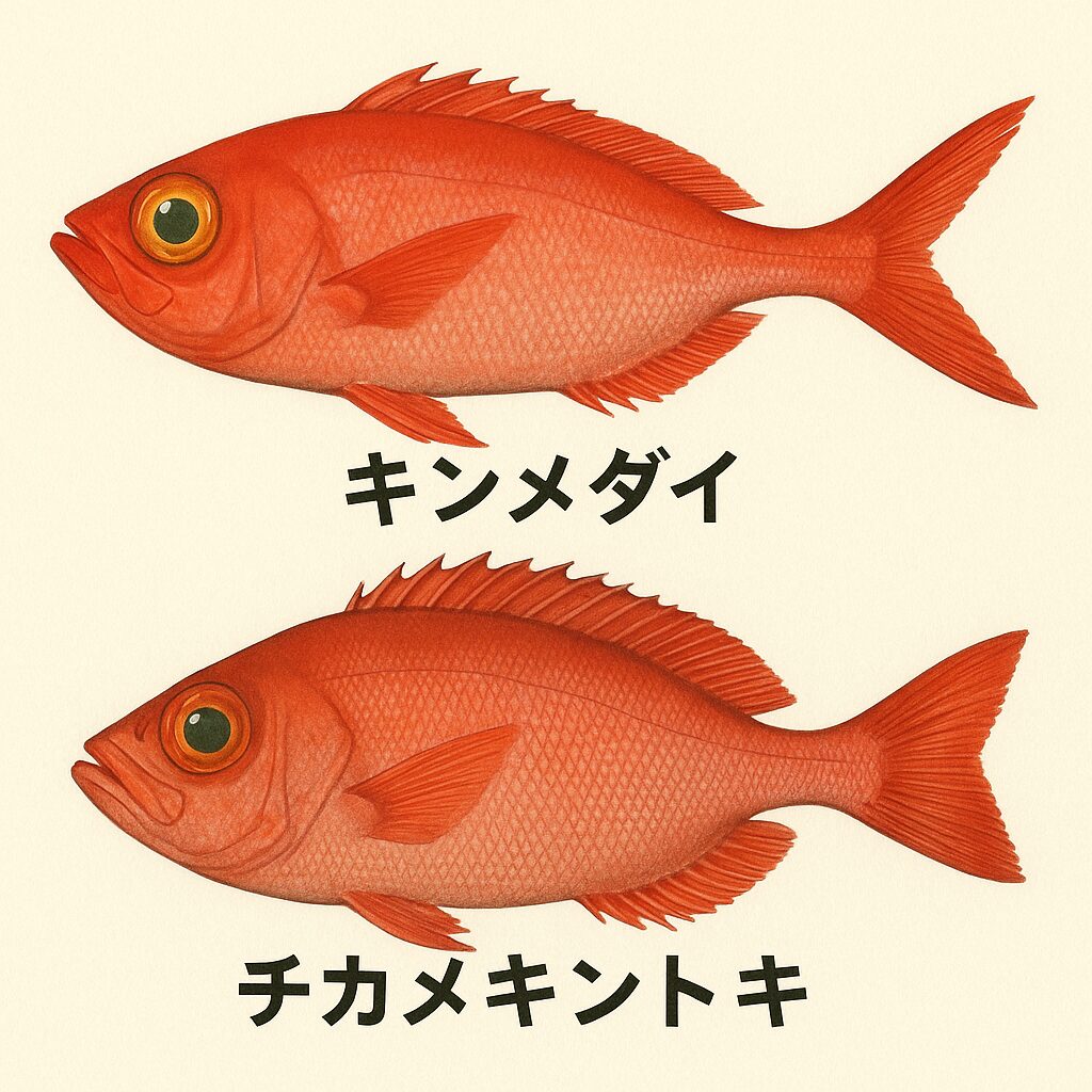 キンメダイとチカメキントキの見分け方説明。釣太郎