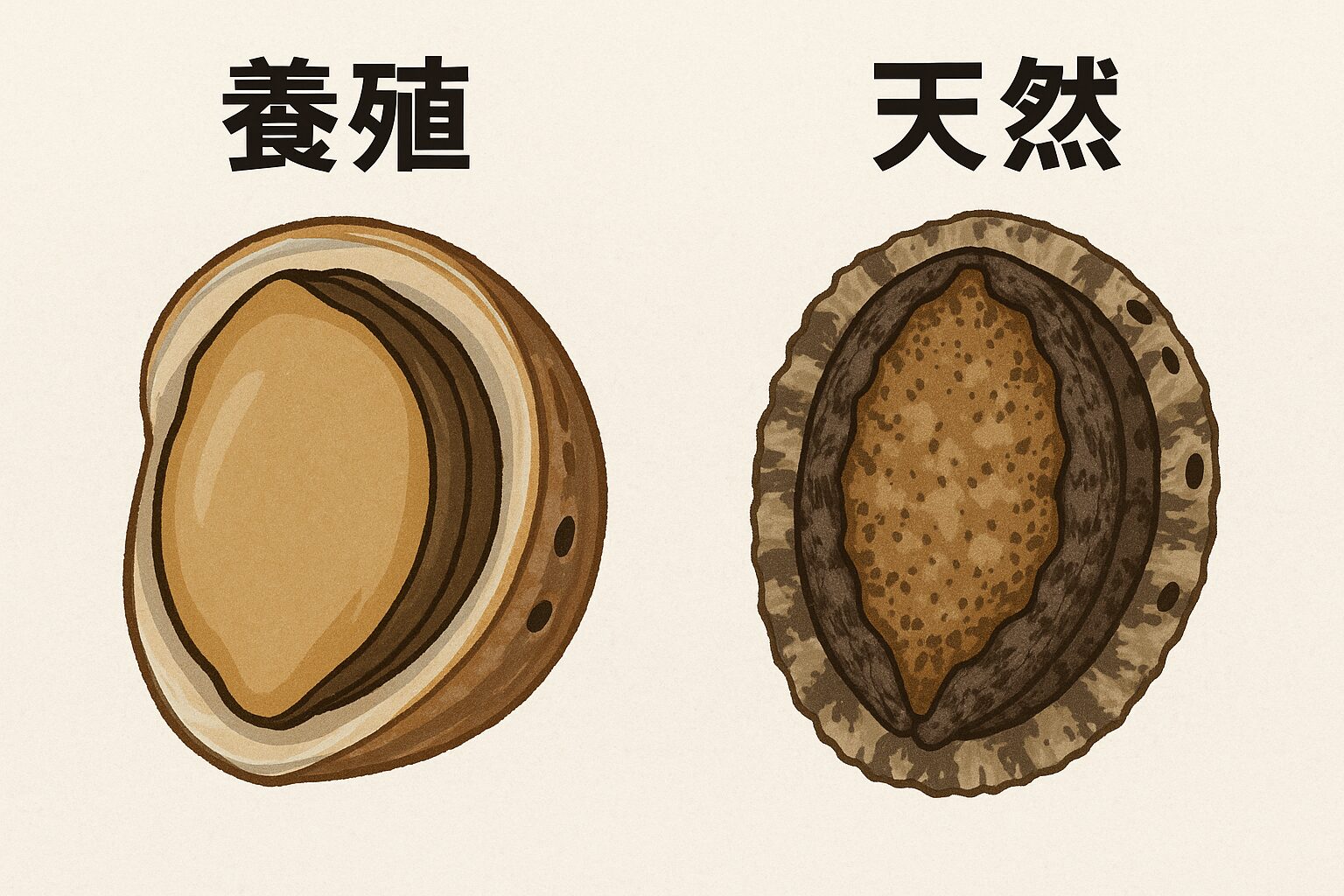 高級食材の代名詞「アワビ」。
刺身・酒蒸し・ステーキと、和洋中問わず愛される海の宝石です。
でも、市場やスーパーで「養殖」と「天然」のアワビを見かけて、
「何が違うの?」「味は?」「見分け方はあるの?」と疑問に思ったことはありませんか?
この記事では、アワビの養殖と天然の違いを徹底解説。
味・価格・育ち方・見た目の違いまで、わかりやすくご紹介します。
養殖アワビと天然アワビの違い【一覧比較】
項目 養殖アワビ 天然アワビ
生息環境 陸上水槽・海上いけすなど人工管理 自然の磯・岩礁地帯
成長スピード 約2~3年で出荷可能 約5~7年かけて自然成長
餌 昆布・ワカメ・人工飼料など管理給餌 天然の海藻を自ら食べる
見た目 殻がツルツル、色が均一 殻がゴツゴツ、色も斑で個性豊か
味わい 柔らかくマイルド 歯ごたえが強く磯の香りが濃い
価格 比較的安価(1000〜2000円/個) 高価(1個3000〜6000円以上も)
見た目の違い:プロはここを見ている!
✅ 養殖アワビ
・殻に傷が少なくツルッと滑らか
・色合いが茶〜緑系で均一
・形が整っていて、いかにも“育てられた”印象
✅ 天然アワビ
・殻にフジツボや貝殻片がついていることがある
・色がまだら模様で黒っぽい
・波や岩場に削られたような不規則な形状が特徴
味の違い:天然アワビは香りと歯ごたえが強い
「味」は最大の違いのひとつです。
天然アワビ:
身が引き締まり、コリコリとした食感が魅力。
潮の香りが濃く、刺身でこそ真価を発揮します。
養殖アワビ:
身はやや柔らかめで、蒸し物やバター焼き向き。
クセが少ないため初心者にも食べやすいです。
値段の違い:天然は2〜3倍以上
市場価格は以下のようになります:
サイズ(殻付き) 養殖アワビ 天然アワビ
小(80g前後) 1000〜1500円 2500円前後
中(150g前後) 1800〜2200円 4000〜6000円
大(200g以上) 2500円程度〜 7000円以上(希少)
天然物は数が少ないうえに、成長に時間がかかるため高値で取引されています。
養殖アワビのメリット
✅ 安定供給されており、値段も手頃
✅ 食感が柔らかく、料理しやすい
✅ サイズや形が揃っていて見た目が美しい
天然アワビの魅力
✅ 強烈な“磯の香り”と弾力ある食感
✅ 個性豊かな形と殻の模様が魅力的
✅ 贈答品・高級寿司ネタとして重宝される
「どっちが美味しいの?」結論は“料理による”
刺身や肝和えを楽しみたいなら天然アワビ
蒸し焼き・バター焼き・酒蒸しで柔らかさを活かしたいなら養殖アワビ
料理に合わせて選ぶのが賢い使い方です。
まとめ:養殖と天然、それぞれの良さを知って使い分けよう!
✅ 養殖アワビはリーズナブルで柔らかく、料理初心者にも扱いやすい
✅ 天然アワビは風味・香り・歯ごたえが強く、刺身向きで希少価値が高い
✅ 料理法・価格・目的に応じて選ぶのが正解!
最後に
「高級=天然」というイメージもありますが、現代の養殖技術は非常に高品質です。
どちらも正しく知り、“一番おいしい食べ方”で味わうことが、アワビの魅力を最大限に引き出すコツです。釣太郎