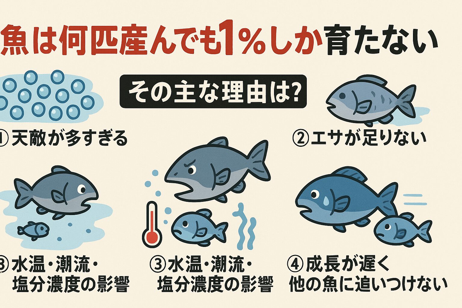 自然界に放流された稚魚も、生き残る確率は1~3%ほどと言われています。釣太郎