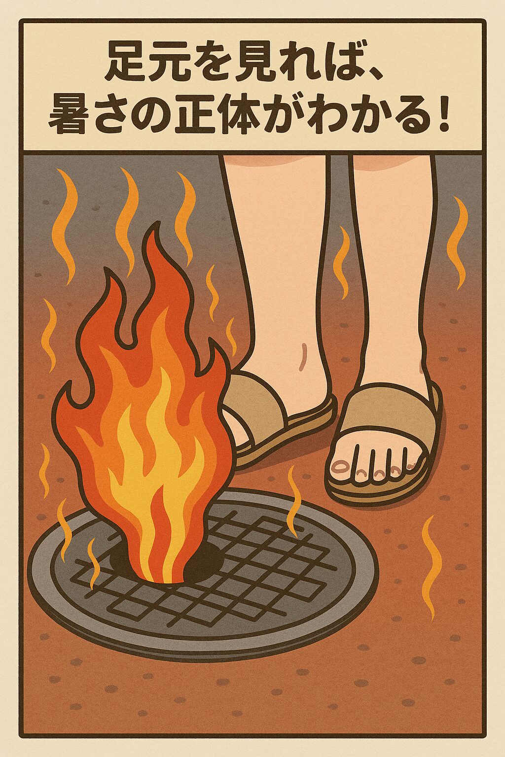 猛暑時、アスファルトは太陽熱を吸収・蓄積し、表面温度は70℃に達することもある。釣太郎