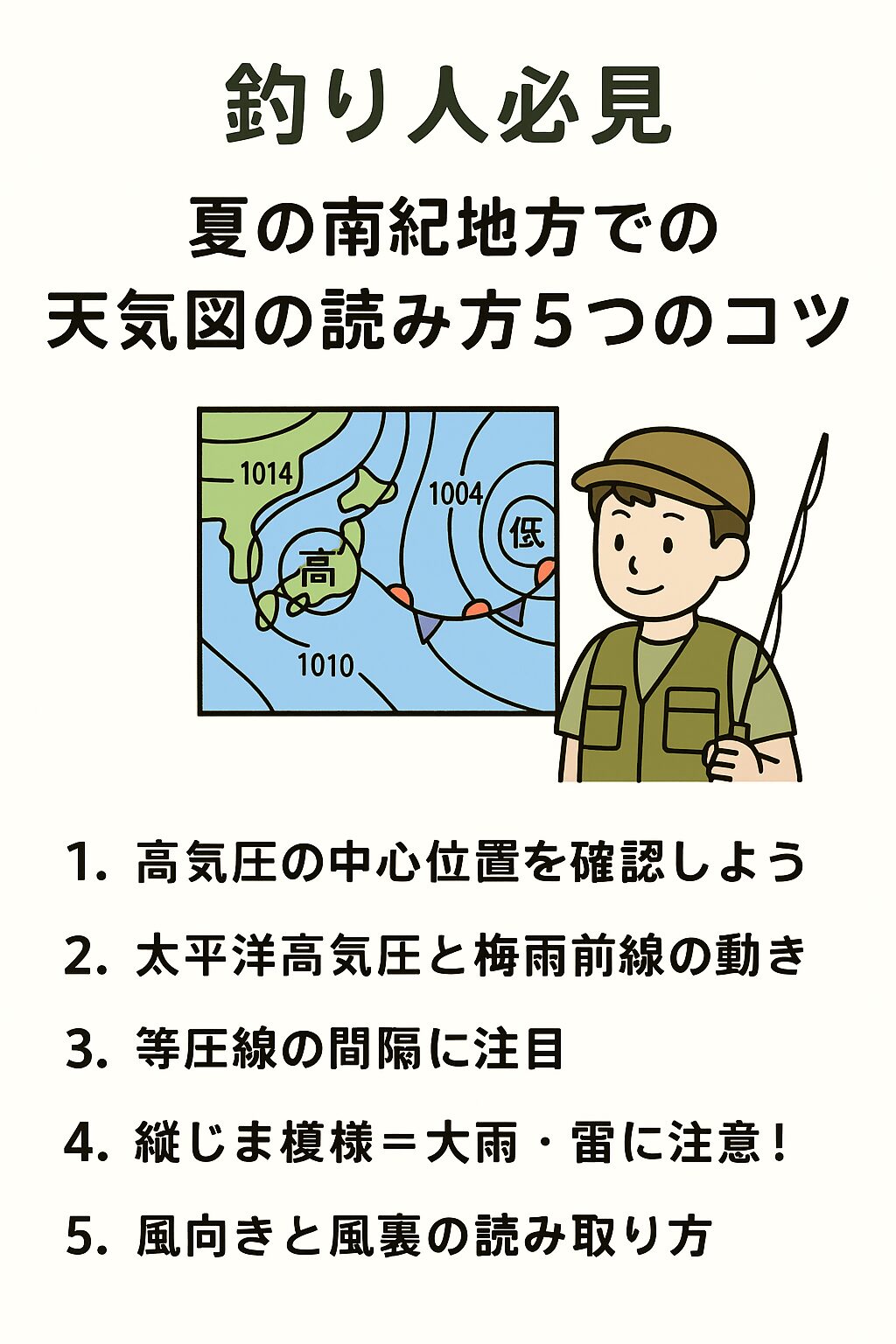 【釣り人必見】夏の南紀地方での天気図の読み方5つのコツ。釣太郎