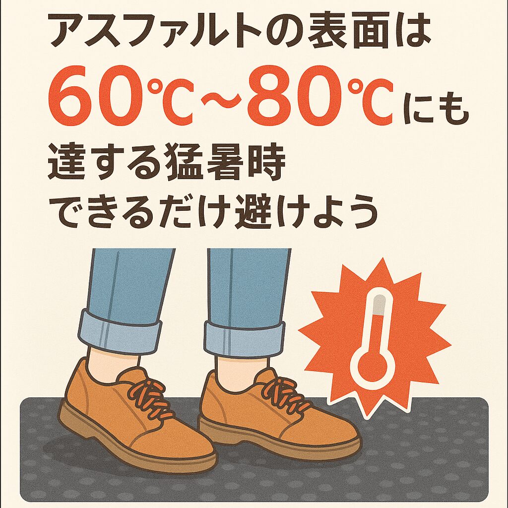 ヒートアイランド現象の中心にあるのが、このアスファルトの熱溜まりです。 「気温が36℃だからギリギリ大丈夫」と思っても、足元は70℃を超えているかもしれません。釣太郎