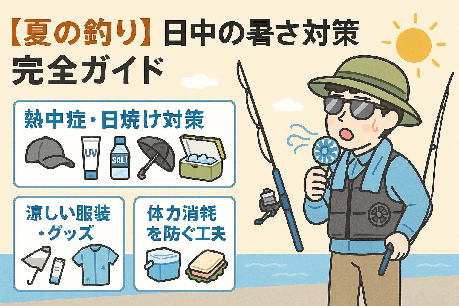 【夏の釣り】日中の暑さ対策完全ガイド｜熱中症・日焼け・体力消耗を防いで快適な釣行を！釣太郎