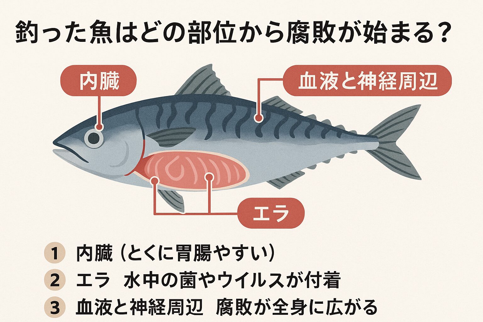 釣った魚が臭くなる原因の8割は内臓にあります。とくに高温期は、釣った直後からの処理が命運を分けると言っても過言ではありません。釣太郎