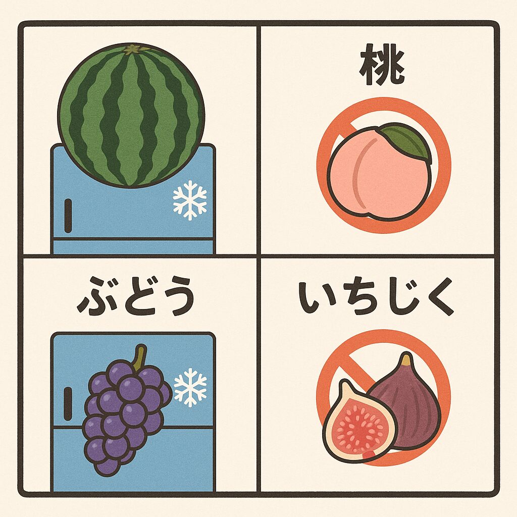 スイカは冷蔵庫で冷やすのが一番。桃、ぶどう、いちじくは?冷やす基準ってあるの?ただの好き嫌い?釣太郎