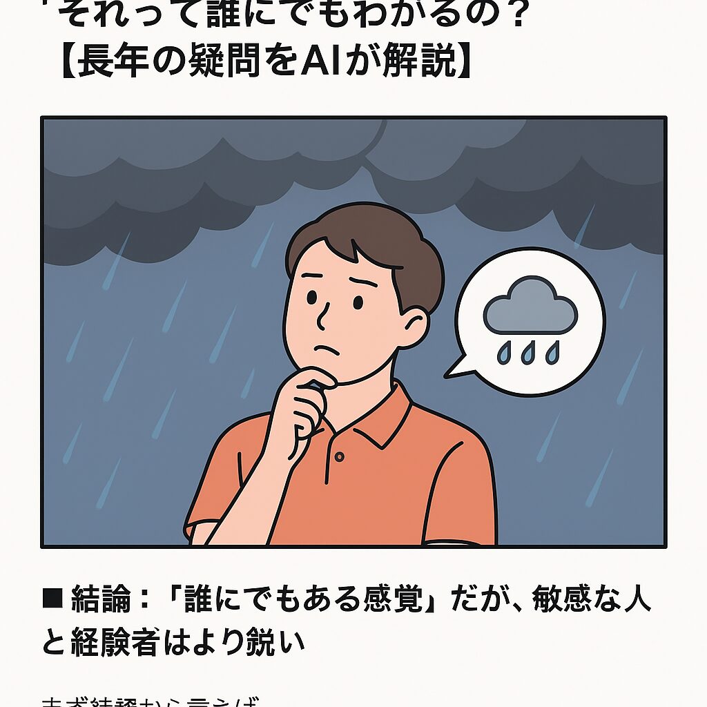 「もうすぐ雨が降る」と肌でわかるのはなぜ？それって誰にでもわかるの？【長年の疑問をAIが解説】釣太郎