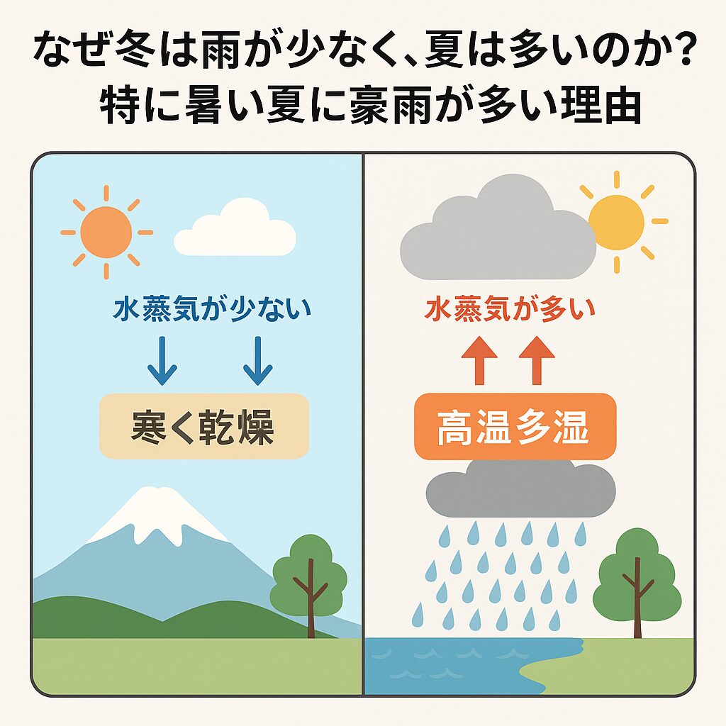 冬は雨が少なく、夏は雨が多いのか？特に暑い夏に豪雨が頻発する理由説明。釣太郎