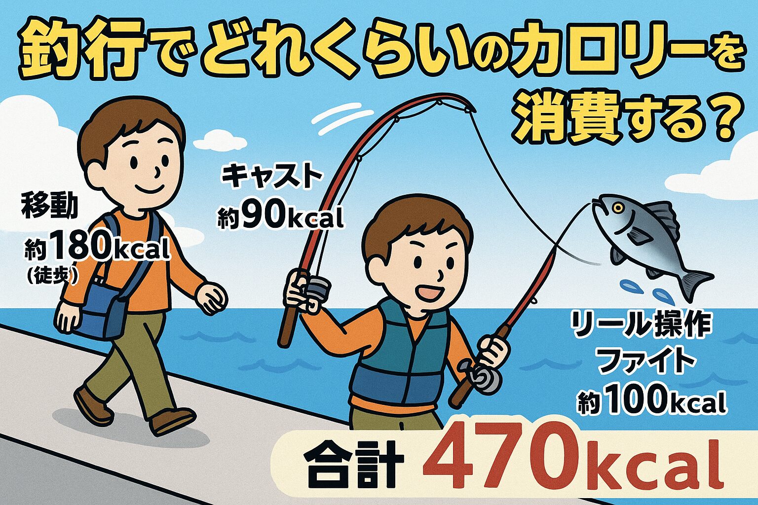 釣りは“楽しみながら痩せられる”レジャーだった! AIシミュレーションにより、釣行でのカロリー消費は平均400~600kcal/日に達することが判明しました。釣太郎
