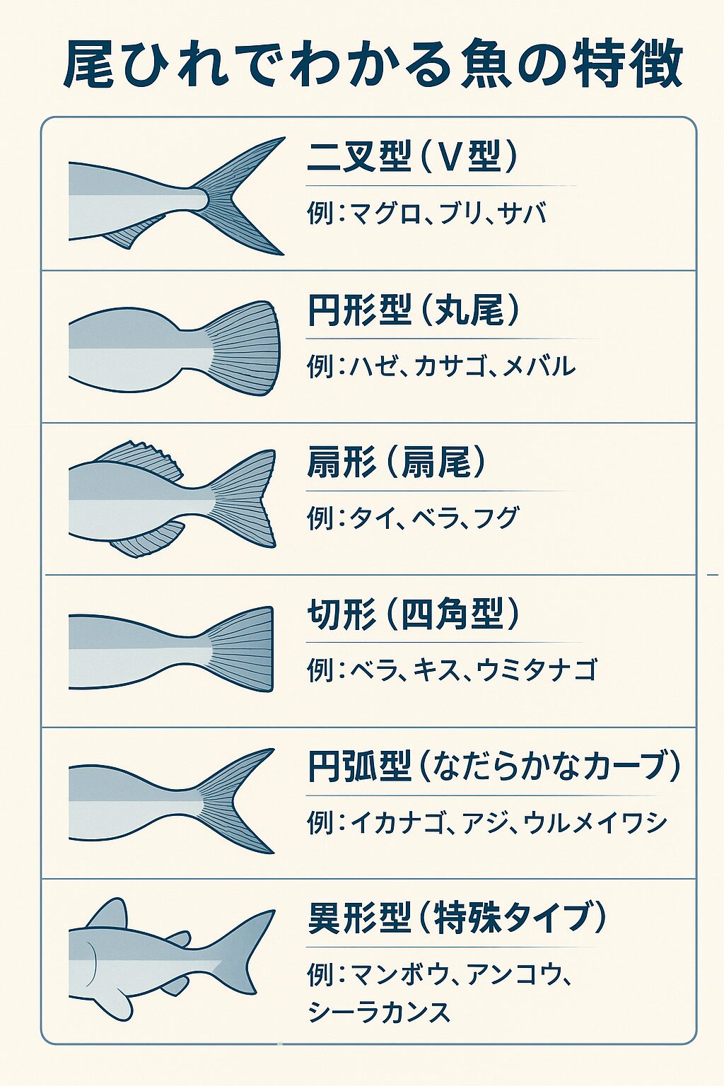 尾ひれ（尾鰭：おびれ）は、魚類の体の最後端にあるヒレで、主に**推進力（泳ぐ力）**を生み出す役割を担っています。釣太郎