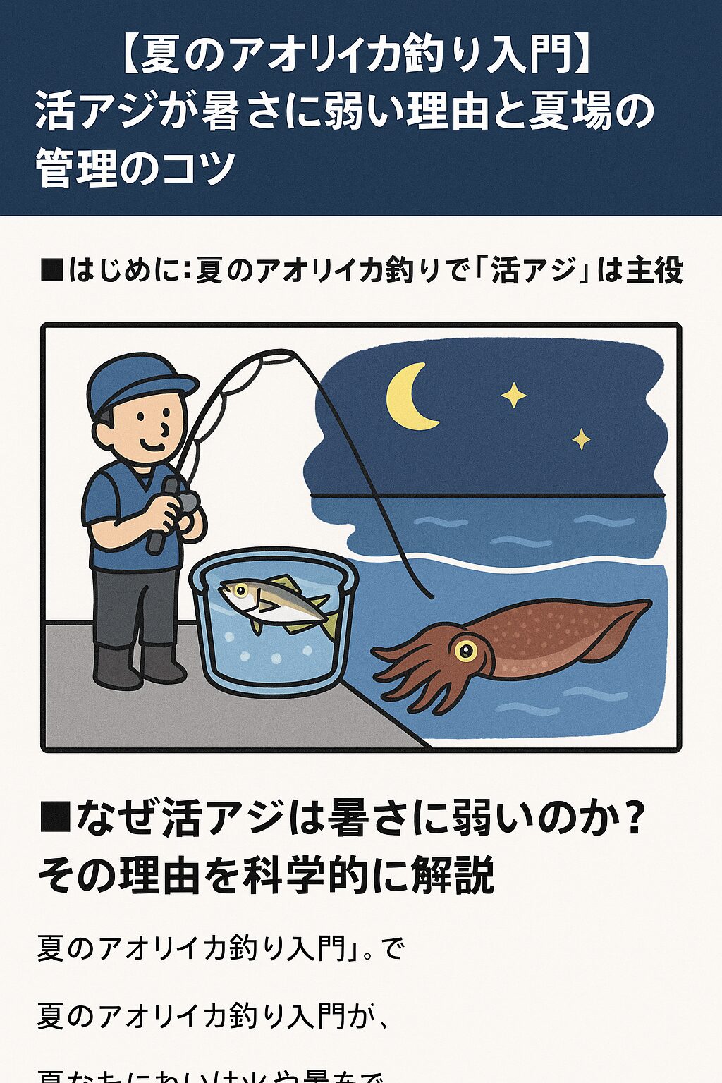 【夏のアオリイカ釣り入門】活アジが暑さに弱い理由と夏場の管理のコツ説明。釣太郎
