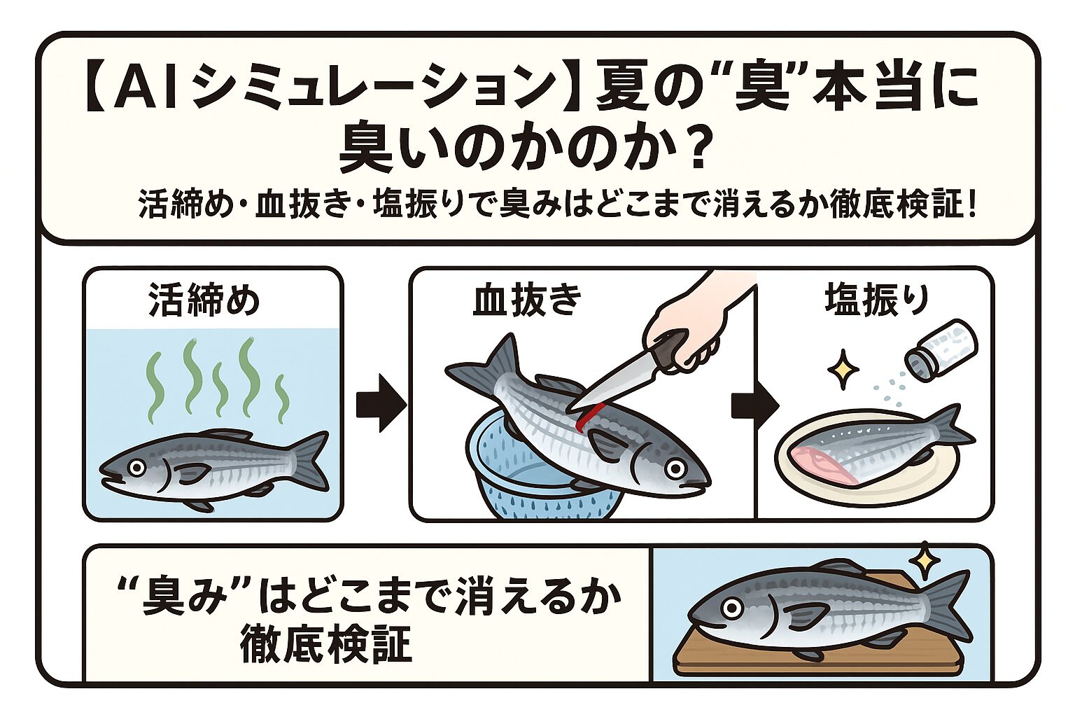 【AIシミュレーション】夏のボラは本当に臭いのか？活締め・血抜き・塩振りで臭みはどこまで消えるか徹底検証！釣太郎