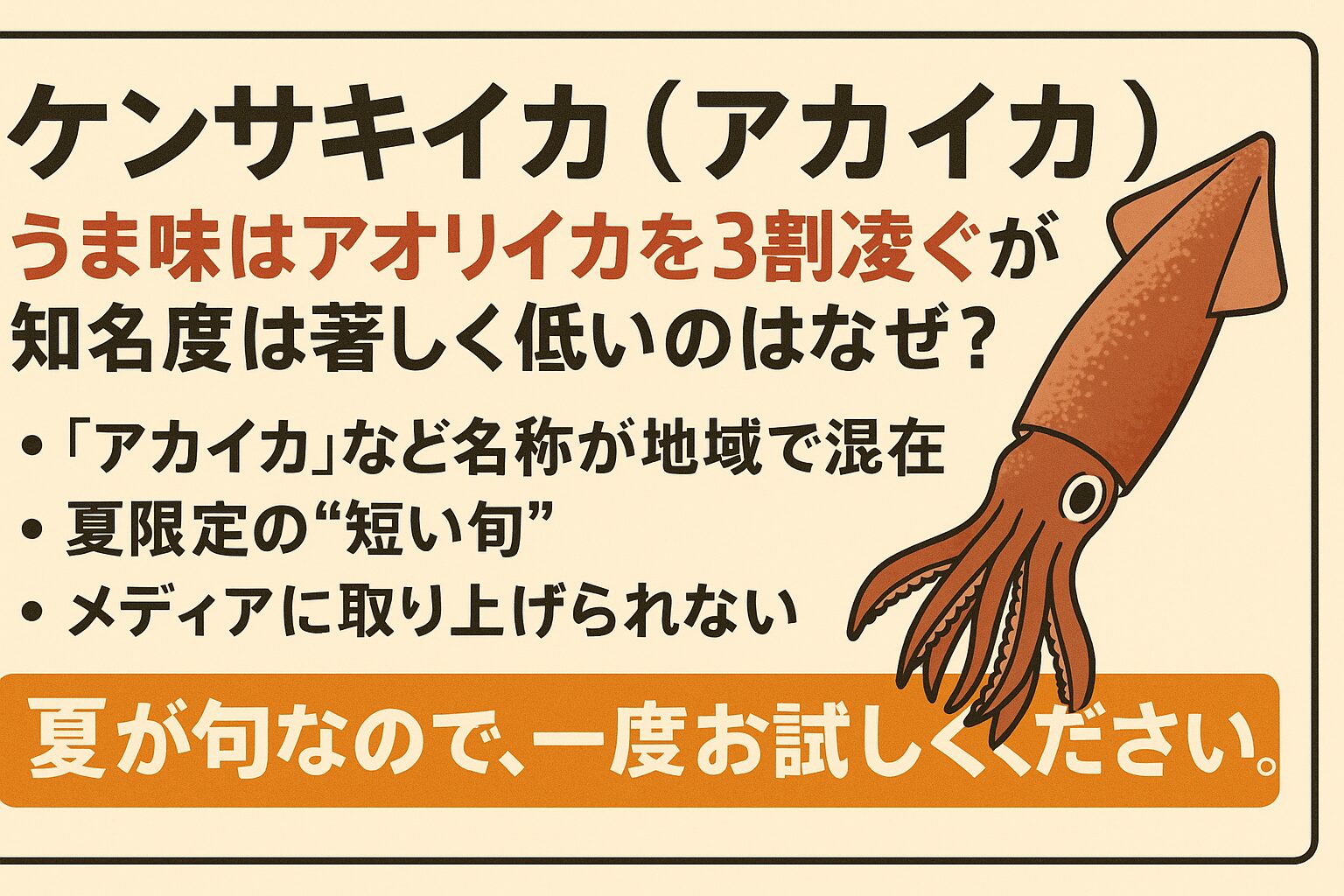 アオリイカばかりに注目が集まりがちですが、実際に食べ比べてみると「ケンサキイカ(アカイカ)のほうが美味しい」と感じる人は少なくありません。釣太郎