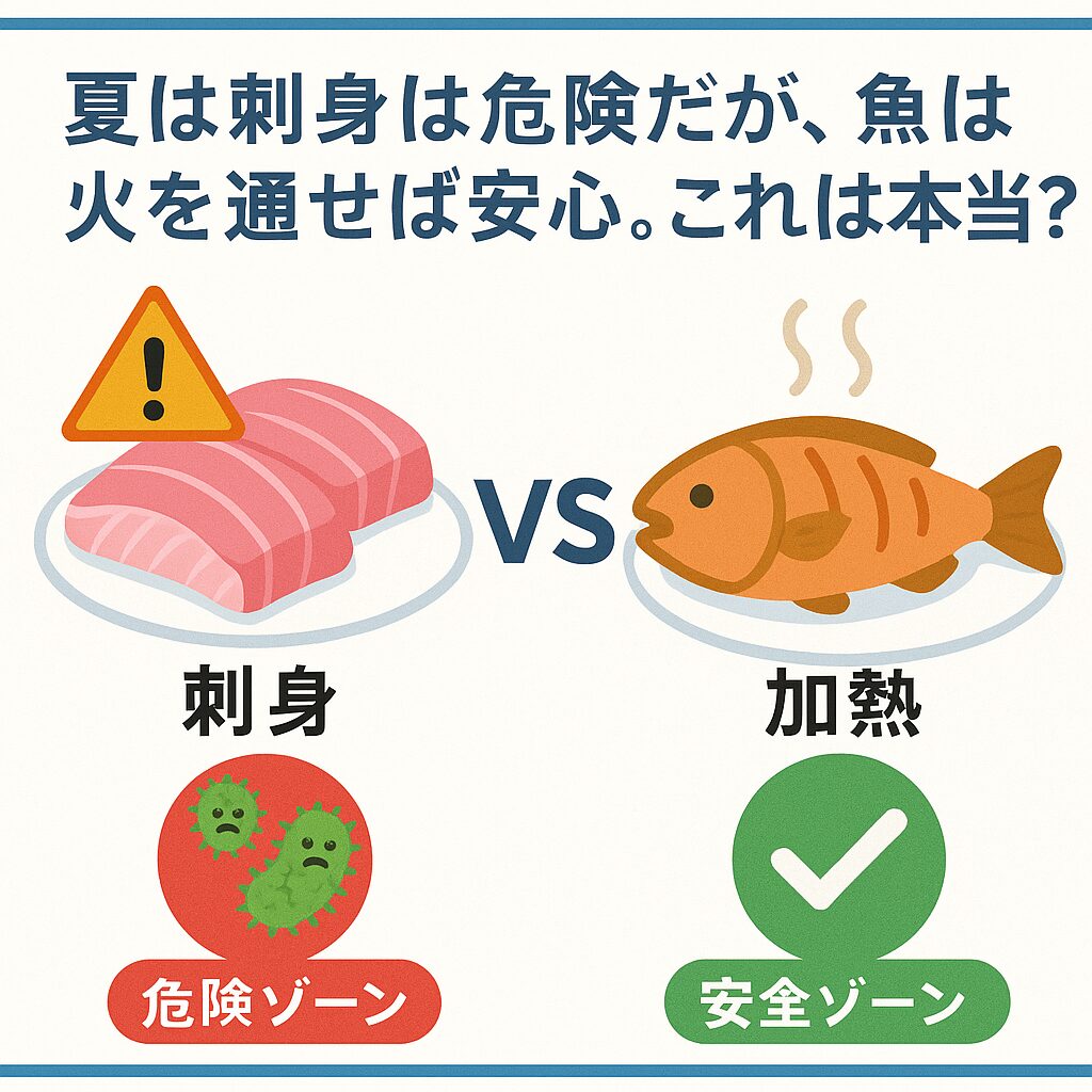 夏場は魚が傷みやすく、細菌の繁殖スピードも桁違いです。「加熱すれば安心」は基本的には正しいですが、調理器具や保存方法に注意しないと二次汚染で食中毒を起こす可能性があります。釣太郎