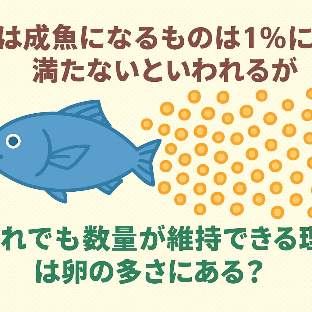 魚が成魚になる確率は、たったの0.1％以下。 それでも私たちが毎日魚を食べられ、釣りで楽しめるのは、自然界の巧妙なバランスと魚たちの驚異的な繁殖力があるからです。釣太郎