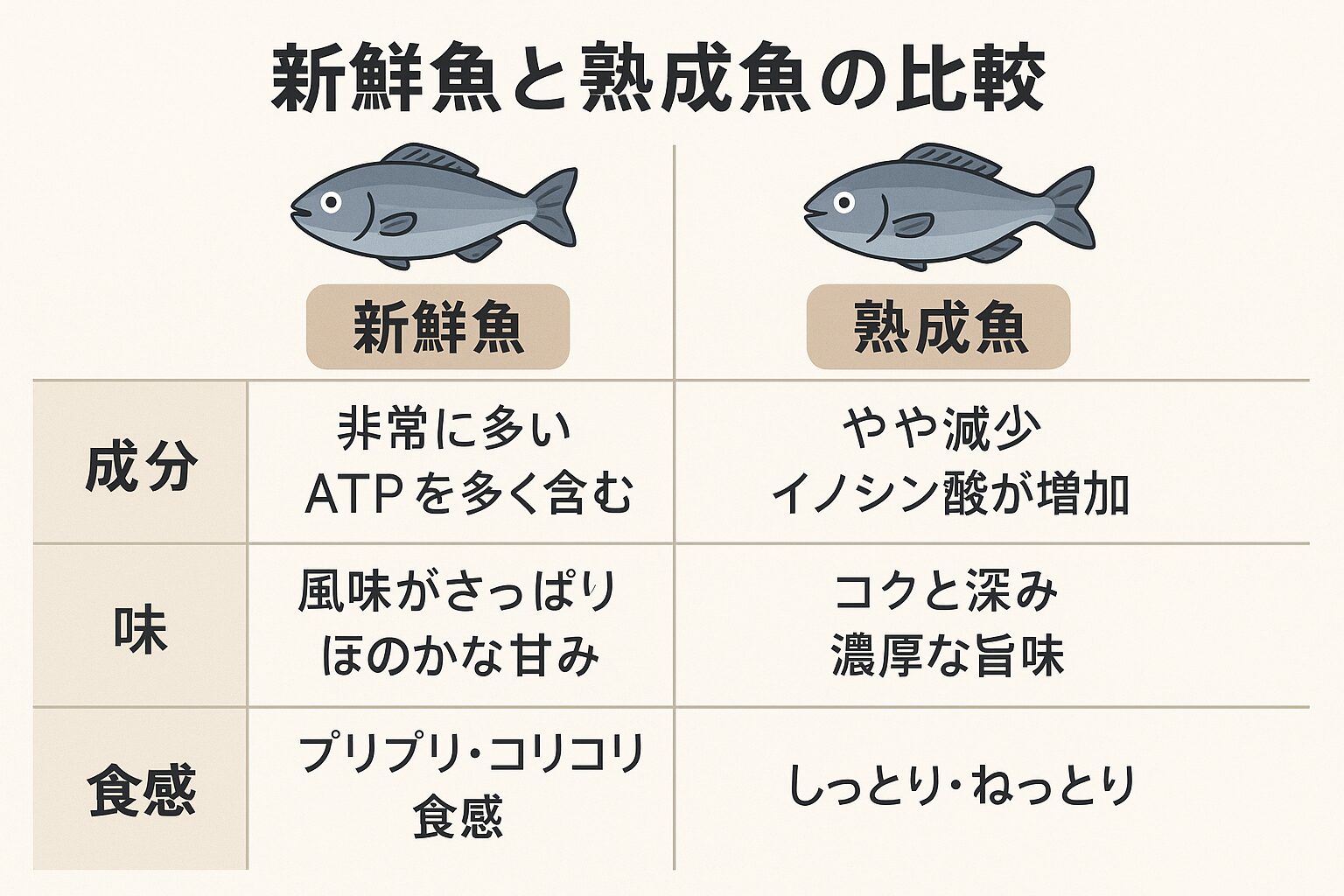 魚の「旬」は鮮度＋熟成のバランス 新鮮魚＝透明感とコリコリ感 熟成魚＝旨味と深みの極致 どちらが「正しい」ではなく、魚の個性をどう引き出すかが大切です。釣太郎