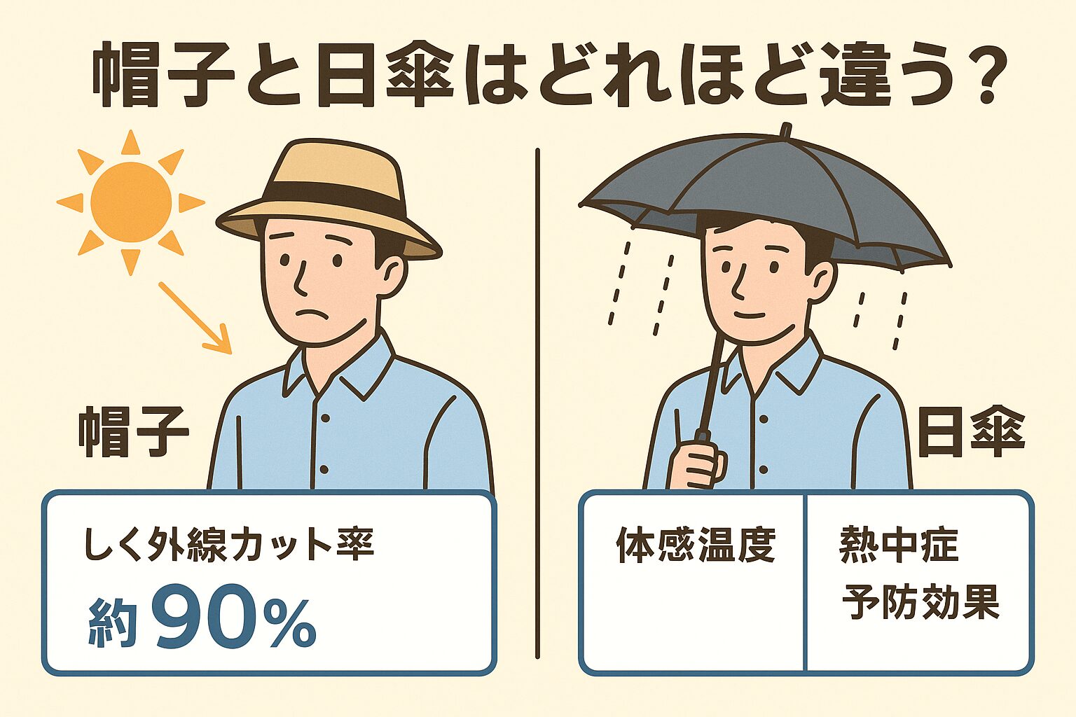 AIの結論「帽子より日傘が総合的に優位」
紫外線防御力:日傘が圧倒的。体感温度低下:日傘が3~7℃有利。熱中症予防効果:日傘が全身をカバー
快適性:日傘は通気性が良く、蒸れにくい
つまり、猛暑時の外出では、帽子だけよりも日傘を使う方が圧倒的に有利です。釣太郎