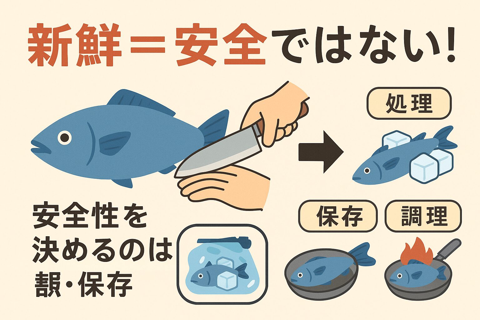 魚の安全性は鮮度の良さだけでは決まらないというのが現実です。 いくら釣りたてでも、処理・保存・調理の管理を怠れば、食中毒のリスクは高まります。釣太郎