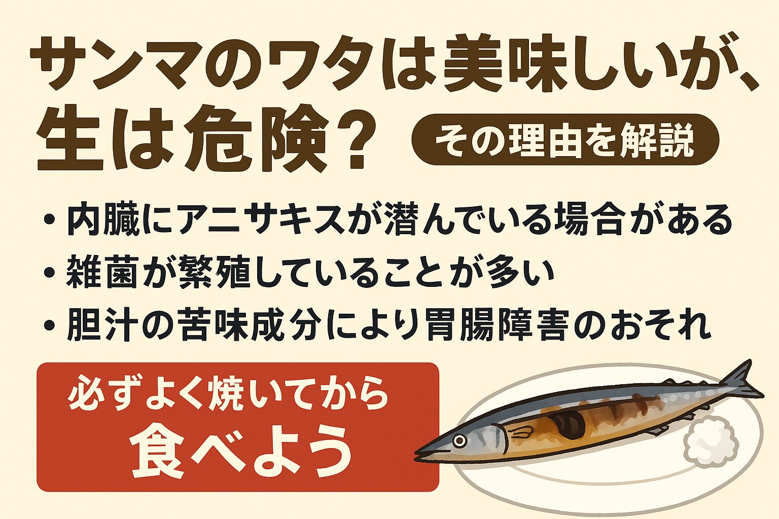サンマのワタは苦味と旨味が詰まった「大人の味」。しかし内臓には寄生虫や雑菌が多く、生で食べるのは危険。釣太郎