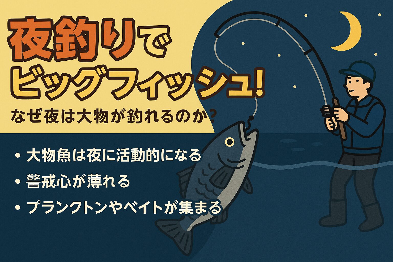 夜釣りで大物が釣れるのは、魚の習性と環境の変化が重なった必然です。釣太郎