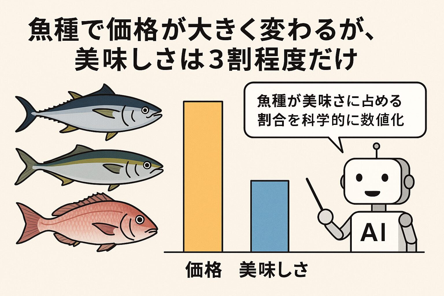魚種が美味しさに与える影響は全体のわずか30%程度。釣太郎