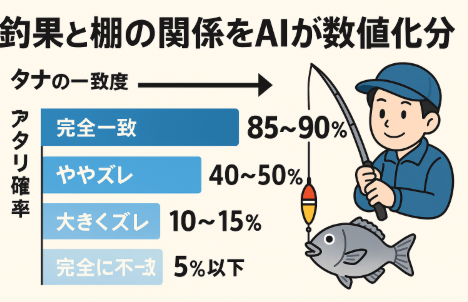 タナが合えばアタリ確率 80〜90%。タナがズレれば 5%以下。釣れないときに「仕掛けやエサ」を疑う前に、まずタナを見直すことが最優先。釣太郎