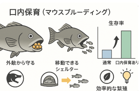 魚の口内保育は、稚魚の生存率を数倍〜十倍にまで引き上げる驚異的な繁殖方法。チヌ、アロワナ、ナマズ類などが代表的。釣太郎