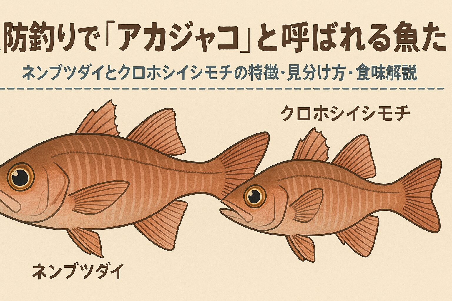 堤防釣りで「アカジャコ」と呼ばれる魚は、ネンブツダイとクロホシイシモチが代表です。どちらも堤防で群れを作り、サビキ釣りでよく掛かる小魚。釣太郎
