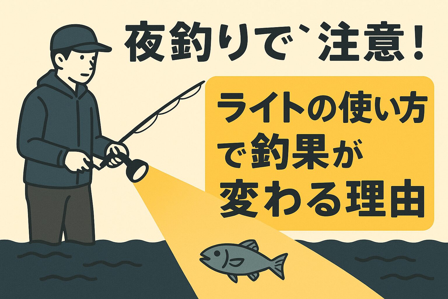 夜釣りにおいてライトは「安全のための必需品」であると同時に「釣果を左右する武器」でもあります。水面を直接照らさない 。点滅や強い光は避ける 。赤色や緑色のライトを活用する。釣太郎