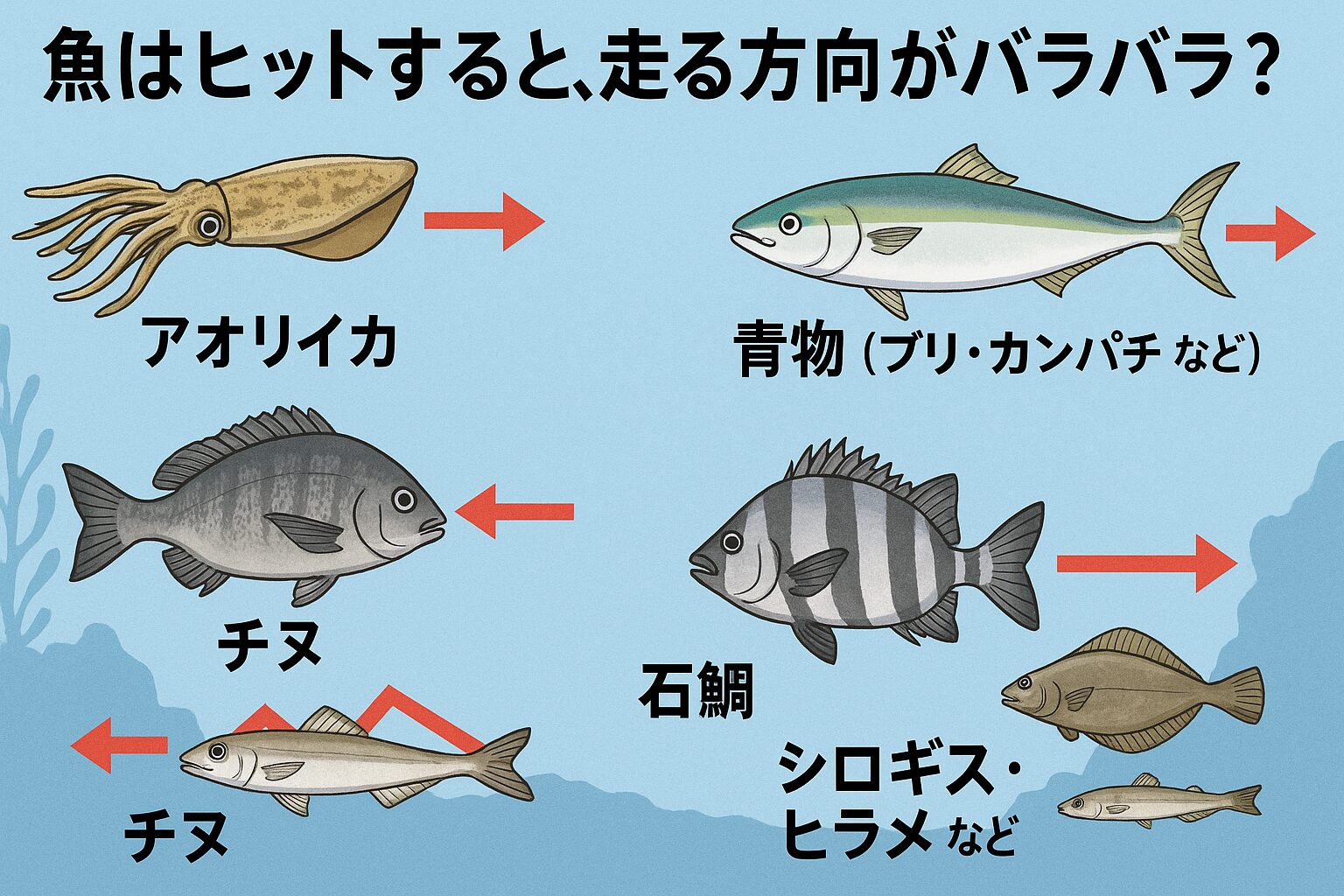 魚がヒットした直後に走る方向は「偶然」ではなく、魚種ごとの習性・生息環境・本能に基づいています。釣太郎
