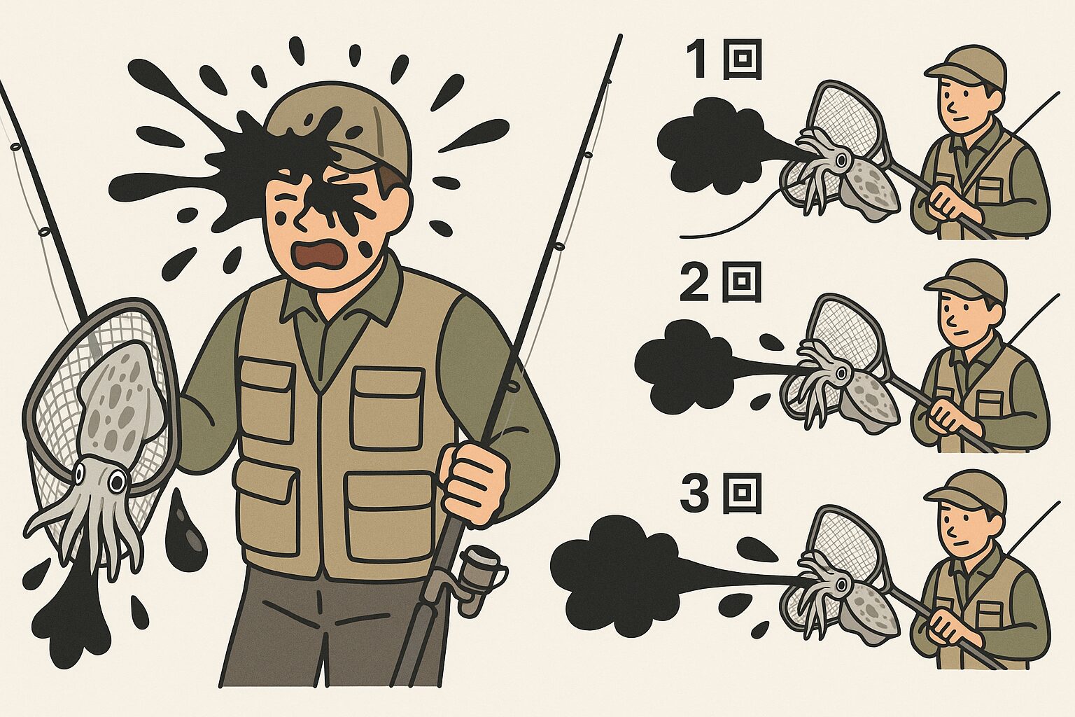 アオリイカは釣った時、1回吐く確率は約70％・2回吐くのは約20〜25％・3回吐くのは約5〜10％。釣太郎