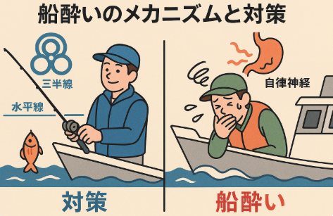 船酔いは「三半規管と視覚のズレ」から生じるもので、誰でも起こり得ます。前日の準備・酔い止めの服用・乗船中の工夫によって大幅に軽減可能。釣太郎