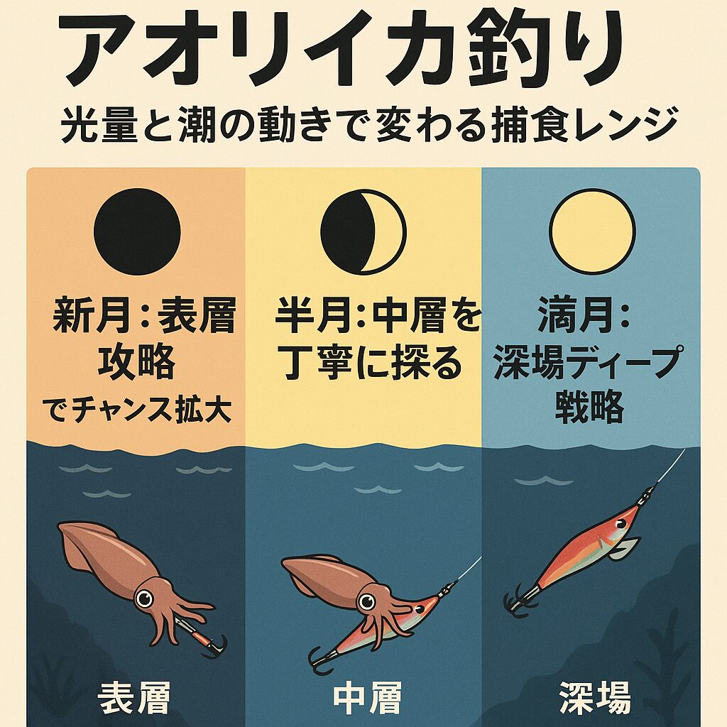 アオリイカ釣り、「今夜は新月だから表層」「今日は満月だから深場」釣太郎