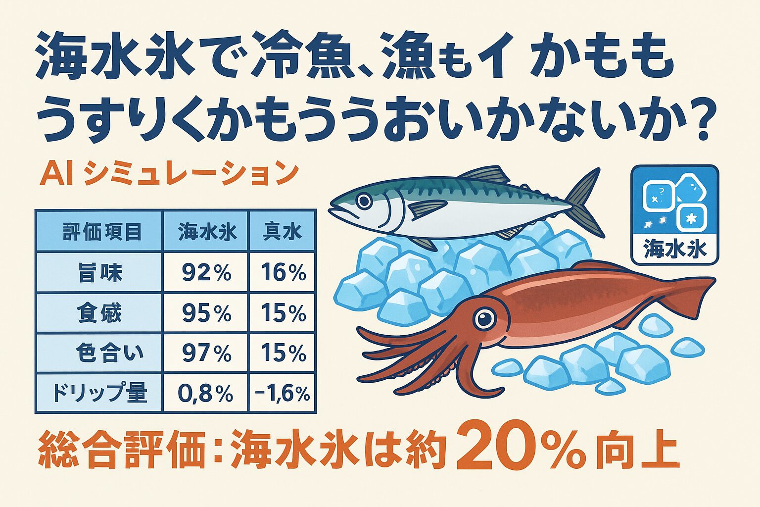 魚とアオリイカが2割美味しくなる魔法の海水氷。釣太郎で大好評販売中。