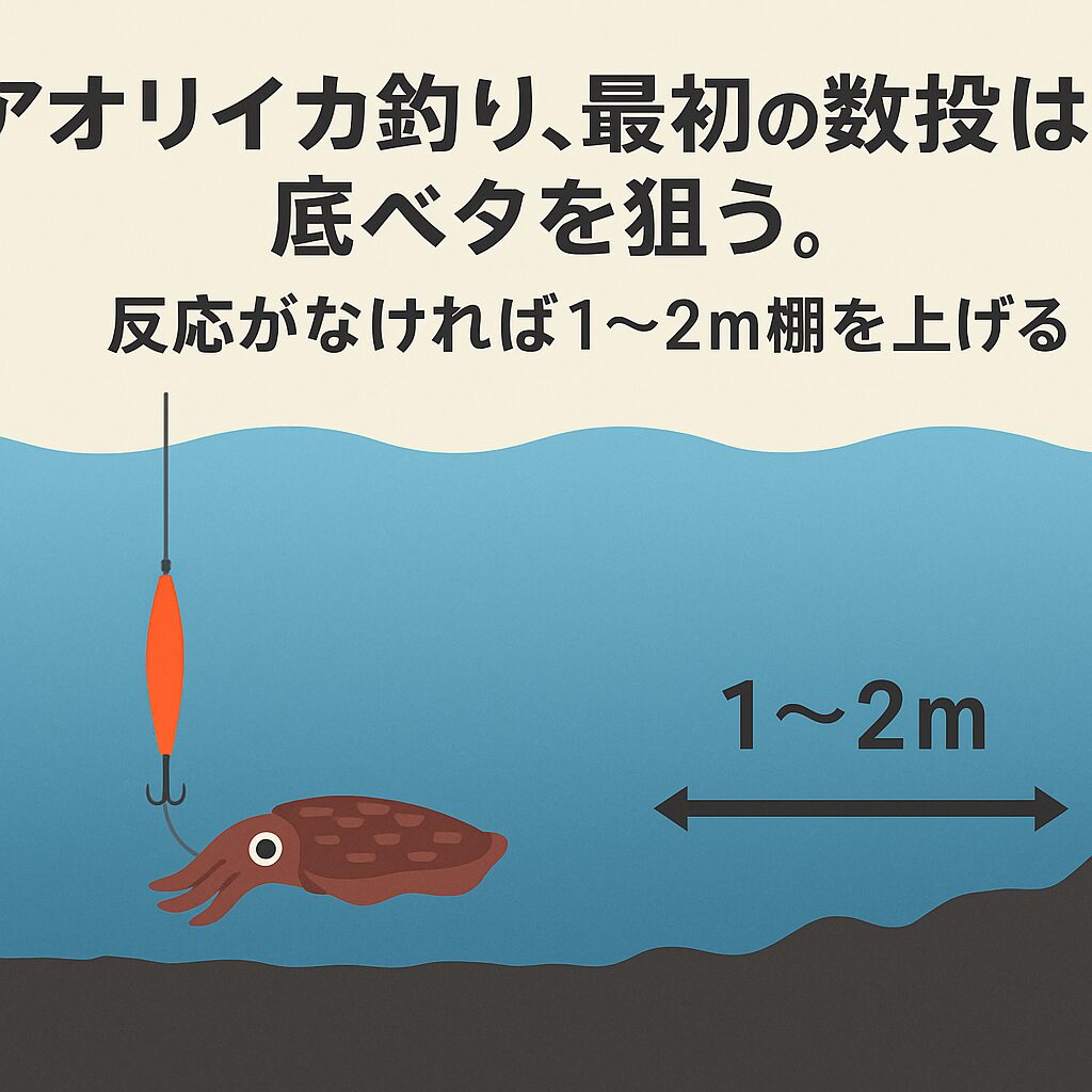 アオリイカが底付近に潜むのには、以下の4つの科学的な理由があります。この生態を理解することが、釣果アップの鍵となります。待ち伏せ型の生態: アオリイカは海底の岩礁や海藻の陰に身を潜めて、獲物を待ち伏せします。餌の分布: アオリイカの主な餌である小魚や甲殻類は、身を守るために底付近に集まる習性があります。安定した環境: 底付近は水温や溶存酸素量が安定しており、アオリイカにとって快適な環境です。視覚的な捕食優位性: アオリイカは下から上を見上げる形で獲物を探すことが多く、底からのアプローチが彼らの捕食スタイルに合致します。釣太郎