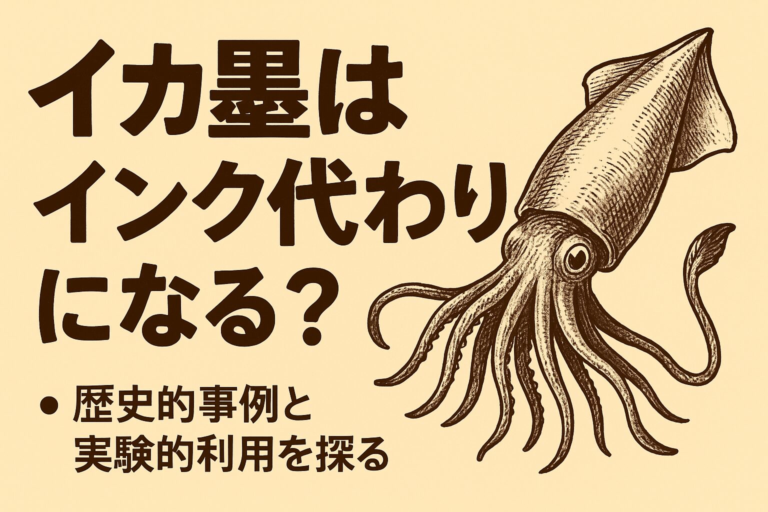 イカ墨は、歴史的にギリシャ、ローマ、日本で文字や絵に利用された事例あり。釣太郎