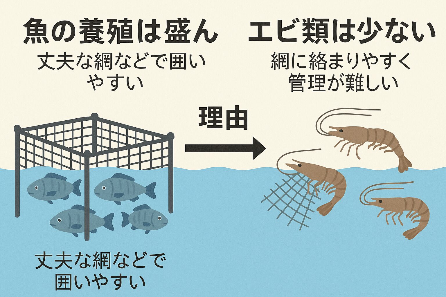 海老の養殖は、病気、共食い、水質管理といった多くの課題を抱えています。釣太郎