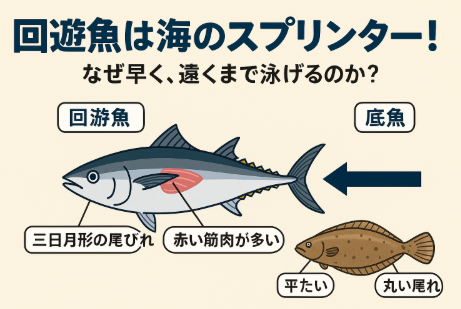 回遊魚は「流線型の体」「三日月型の尾びれ」「赤筋肉の多さ」「効率的な酸素摂取能力」を持つ、まさに海のスプリンター。釣太郎