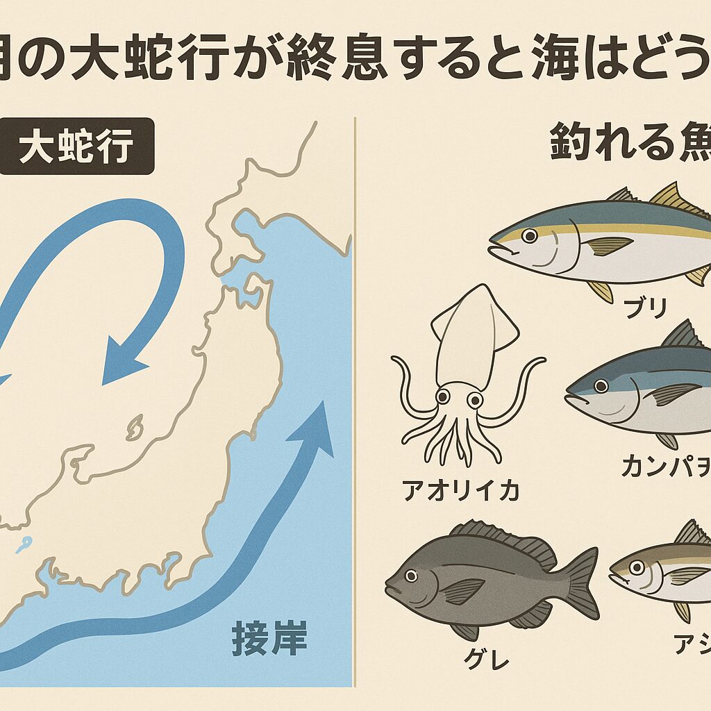 黒潮が戻ることで、ブリ・カンパチ・アオリイカ・グレ・アジなど幅広い魚種の釣果が 15〜30％改善 する可能性。釣太郎