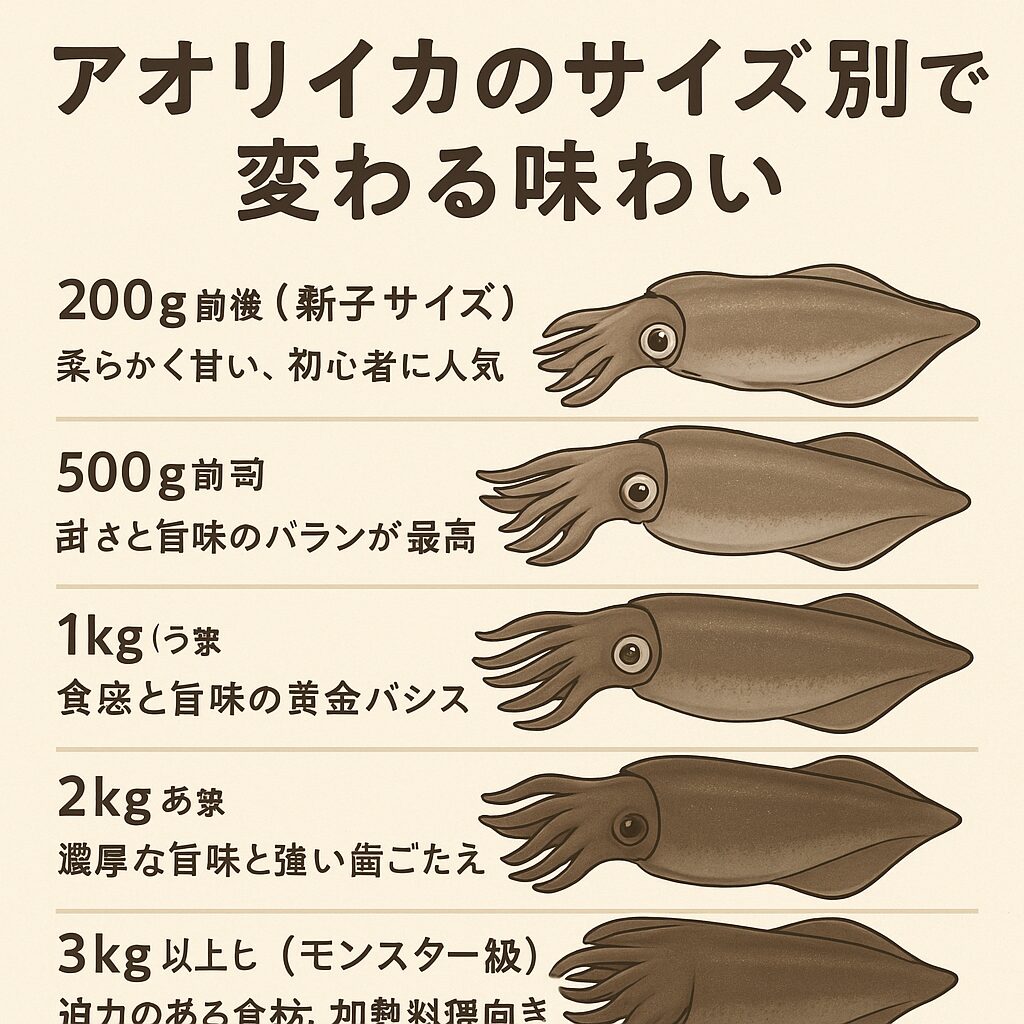 アオリイカ、500g〜1kgクラスは甘さと旨味のバランスが良く、刺身・寿司に最適なベストサイズ。釣太郎