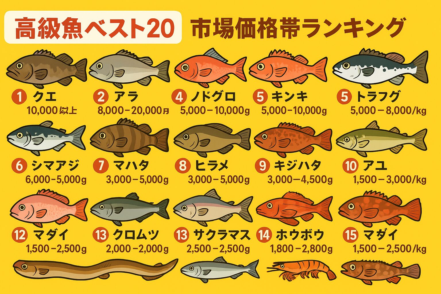 日本の高級魚は「希少性」「味の良さ」「旬の時期」によって価格が決まります。特にクエ・アラ・本マグロは別格。釣太郎