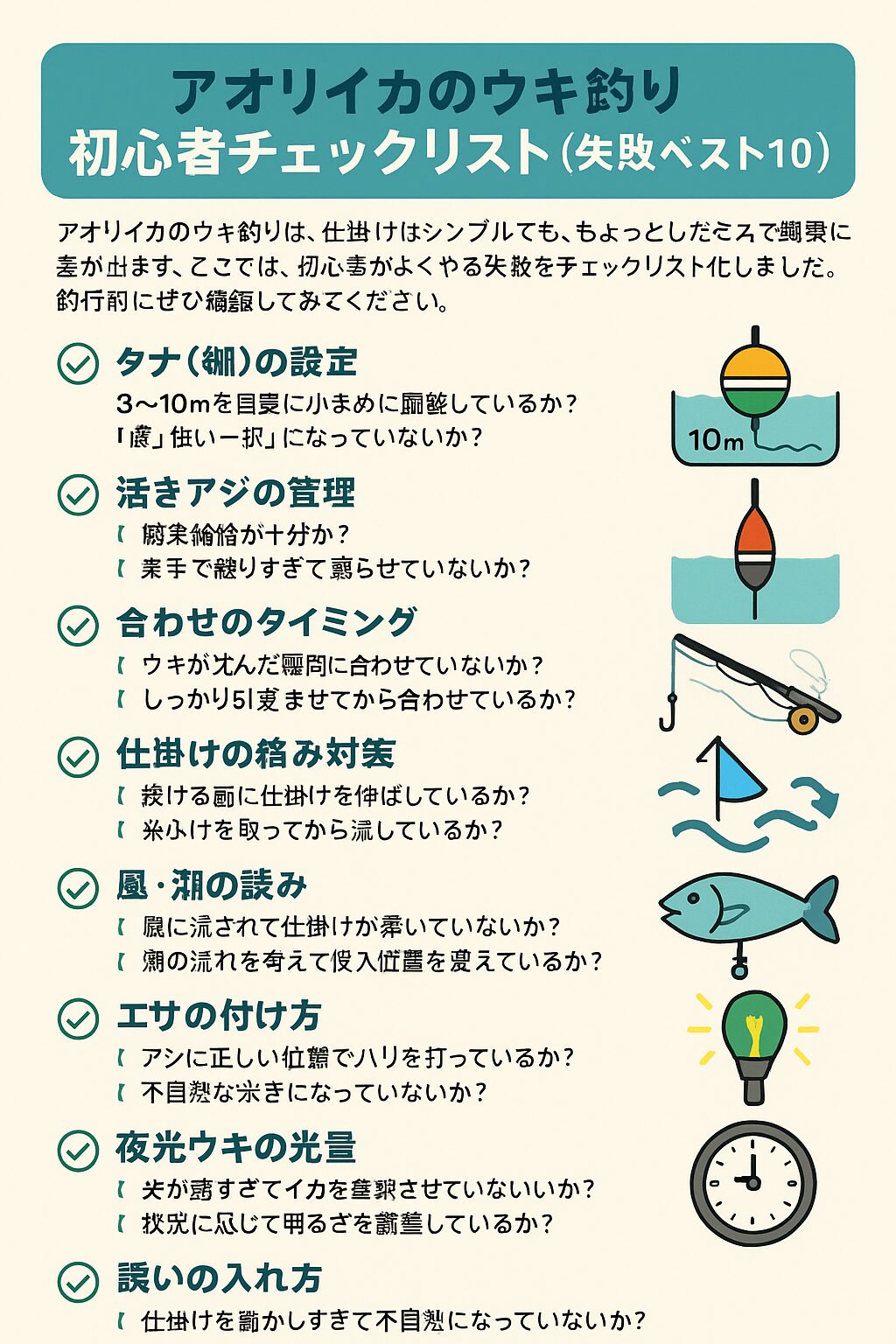 アオリイカのウキ釣り|初心者チェックリスト(失敗ベスト10)釣太郎