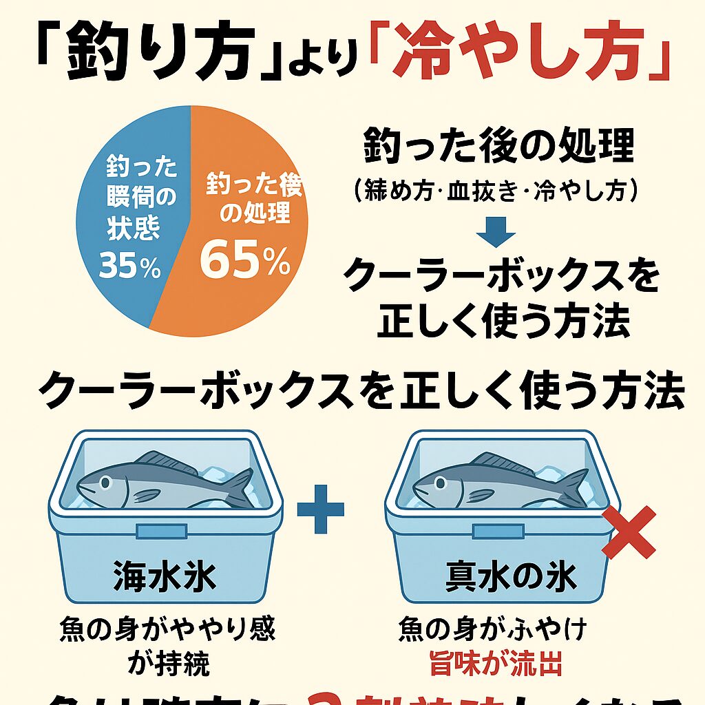 釣り方で差がつくのは35％だけ・残り65％は「冷却・血抜き・締め方」で決まる・クーラーボックスを正しく使えば、魚は確実に2割美味しくなる。釣太郎