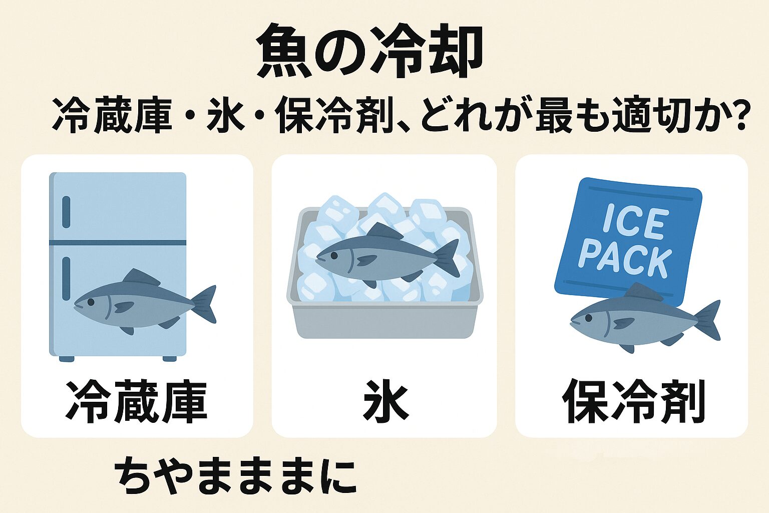 釣った魚を一番美味しい状態で食卓に届けるためには、・急速冷却=氷(特に海水氷)・長期保存=冷蔵庫・補助的利用=保冷剤。釣太郎