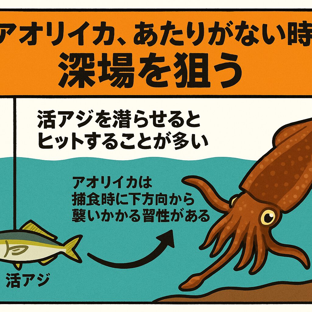 【アオリイカ釣り】あたりがない時は深場を狙え!活アジを潜らせるとヒット率が上がる理由.釣太郎